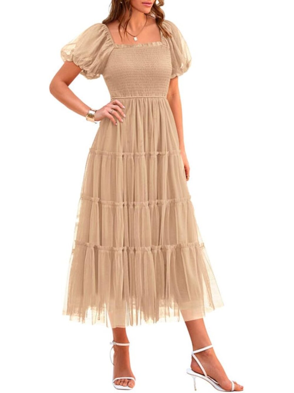 Women's Summer Smocked Midi Tulle Dress